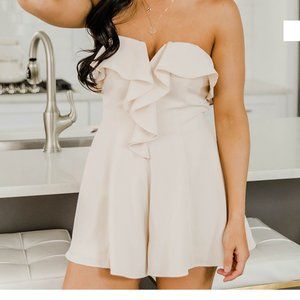 Cream Strapless Ruffle Romper
